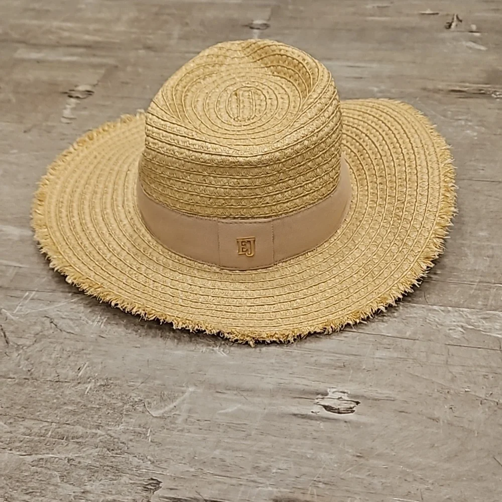 💕ERIC JAVITS💕 Fringe PInch Packable Fedora Squishee Straw Hat ~ Flax Mix NWT - Picture 9 of 16